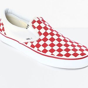 Red checkerboard slip on vans/size 10 womens